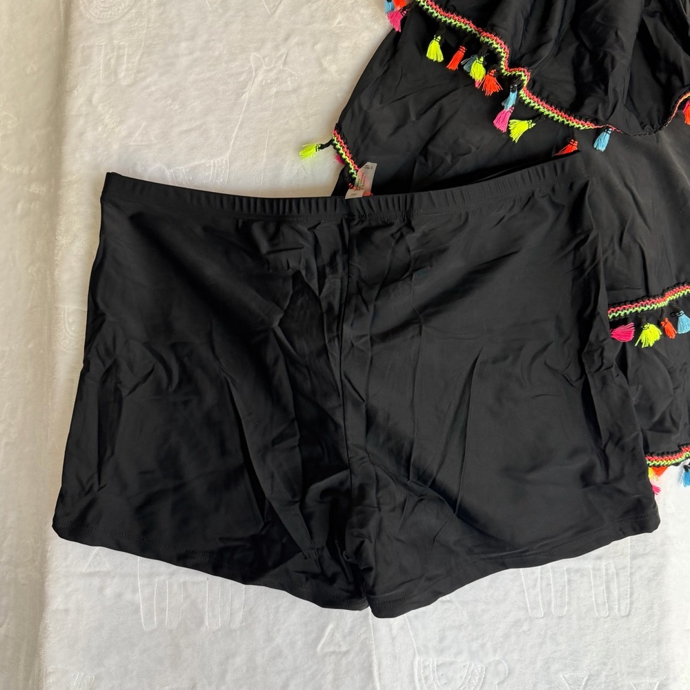 NEW Women's Plus Size Tassel Trim Black Tankini Swimsuit Size 18W #26052 - Picture 5 of 9